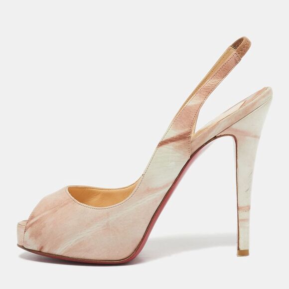 Christian Louboutin Beige Nubuck Leather Private Number Slingback Sandals Size